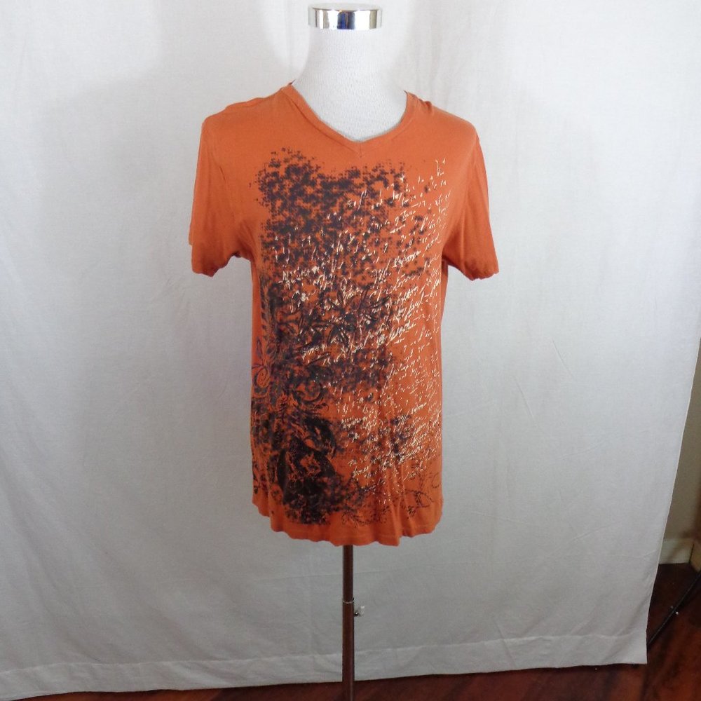 DECODED MENS ORANGE V NECK SHIRT SZ L